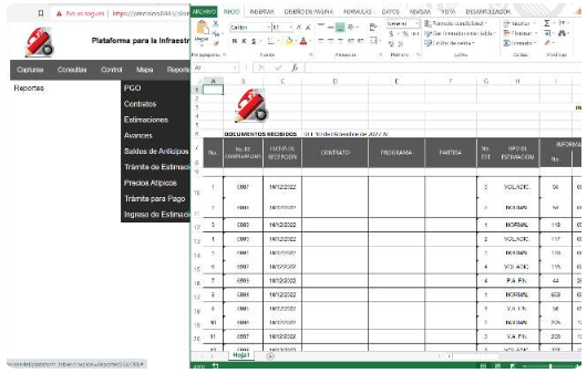 Reporte de obras en Excel generado por PLAINFUR